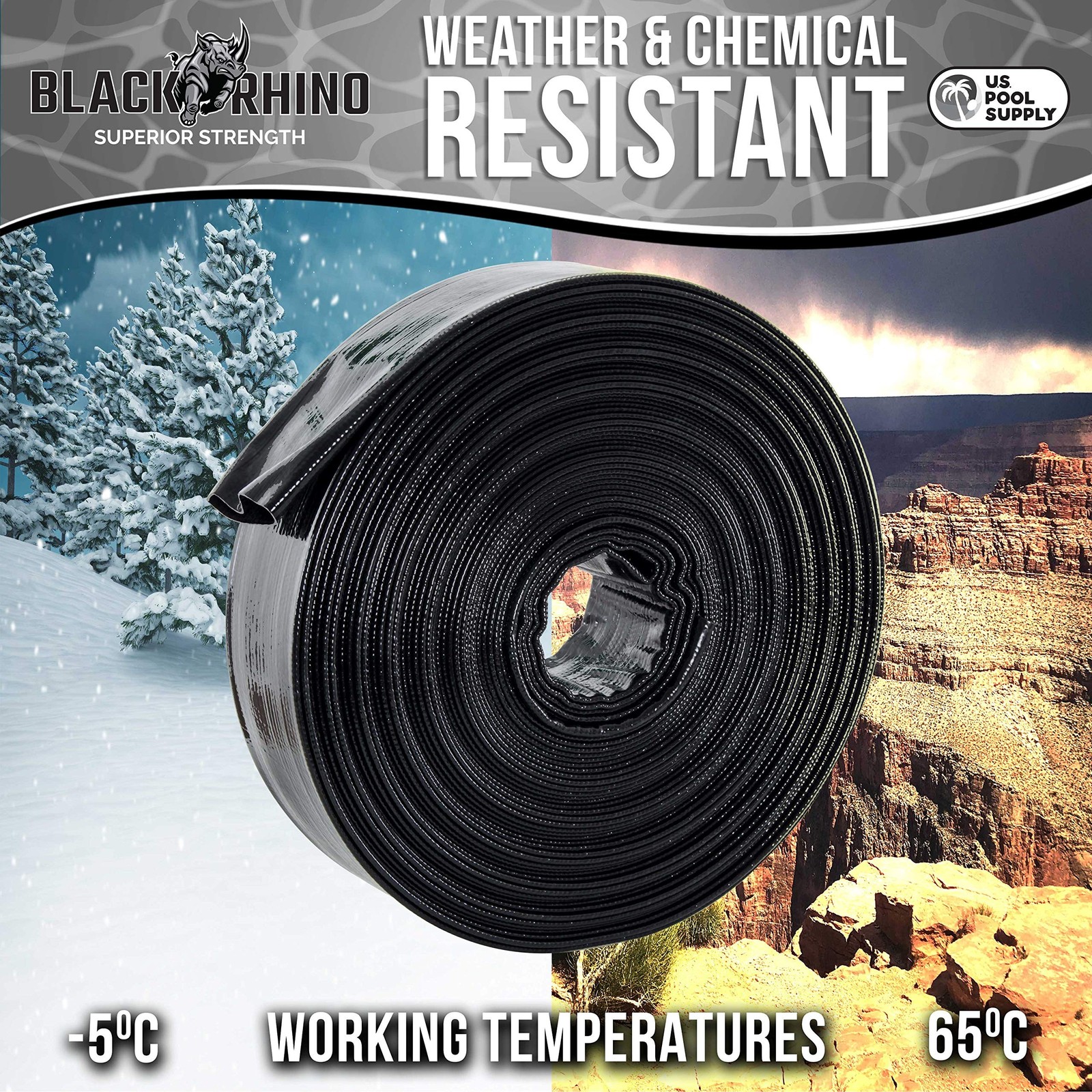 U.S. Pool Supply Pool Backwash Hose 2&Prime; x 100&prime; – Black Rhino Extra Heavy-Duty …
