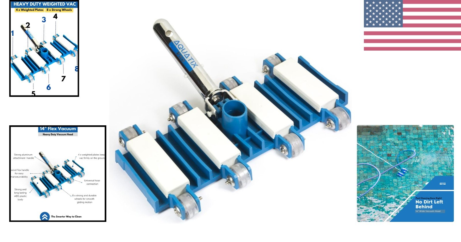 Weighted 14&Prime; Flex Swimming Pool Vacuum Head with Durable Wheels for Efficiency