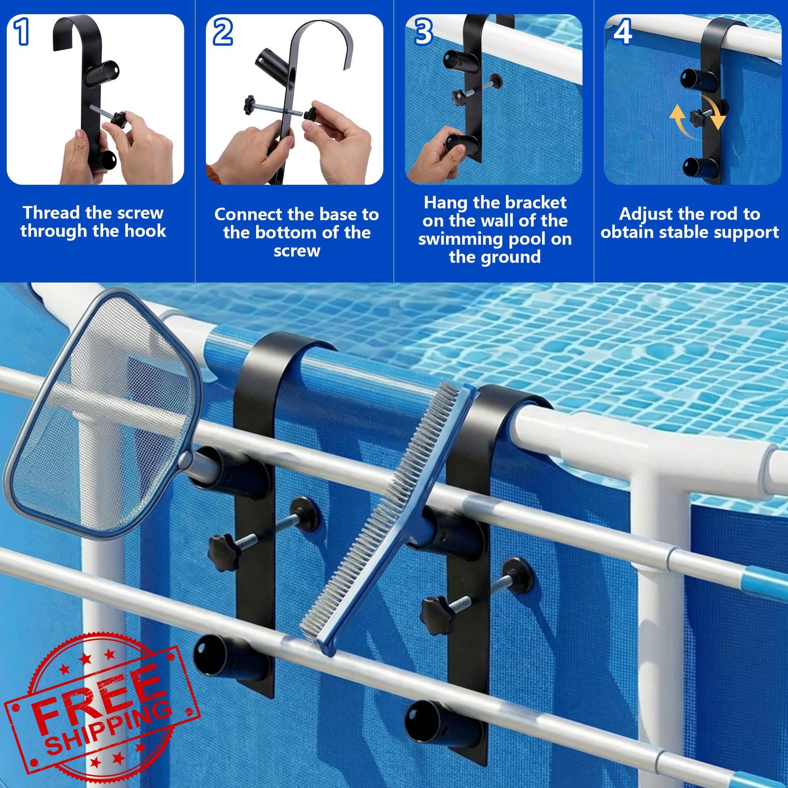 codree 2 Pcs Pool Leaf Skimmer Net Holder, Adjustable Above Ground Pools Hook…