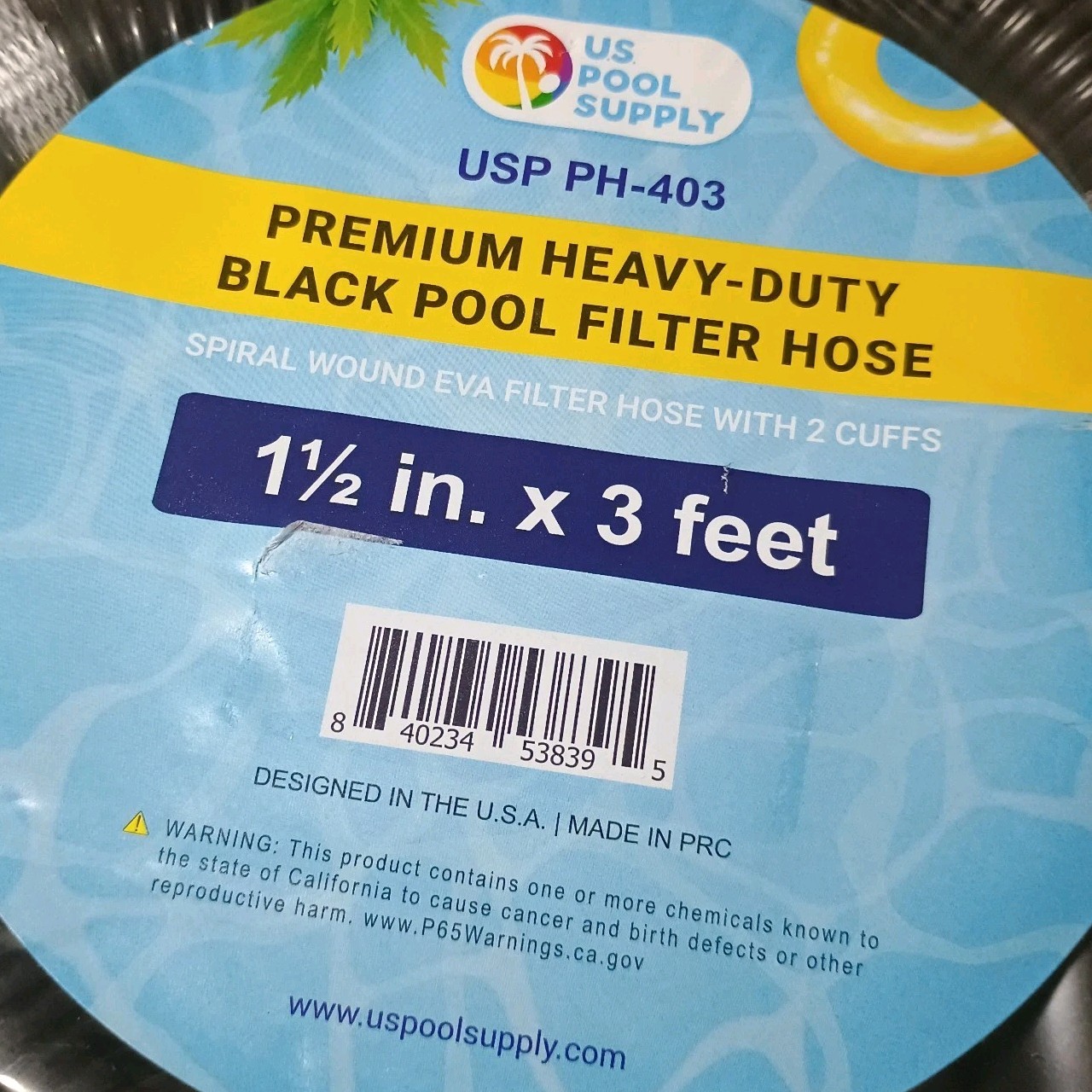 PH-403 3Ft Heavy-Duty Above Ground Pool Hose 1.5&Prime; Black Filter Connecting Hose