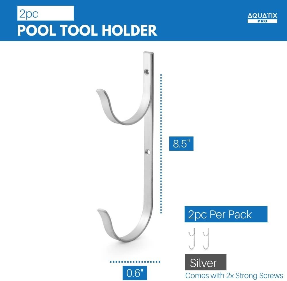 Pool Pole Hanger 2pc Aluminium Holder Set, Ideal Hooks for Telescopic Poles,…