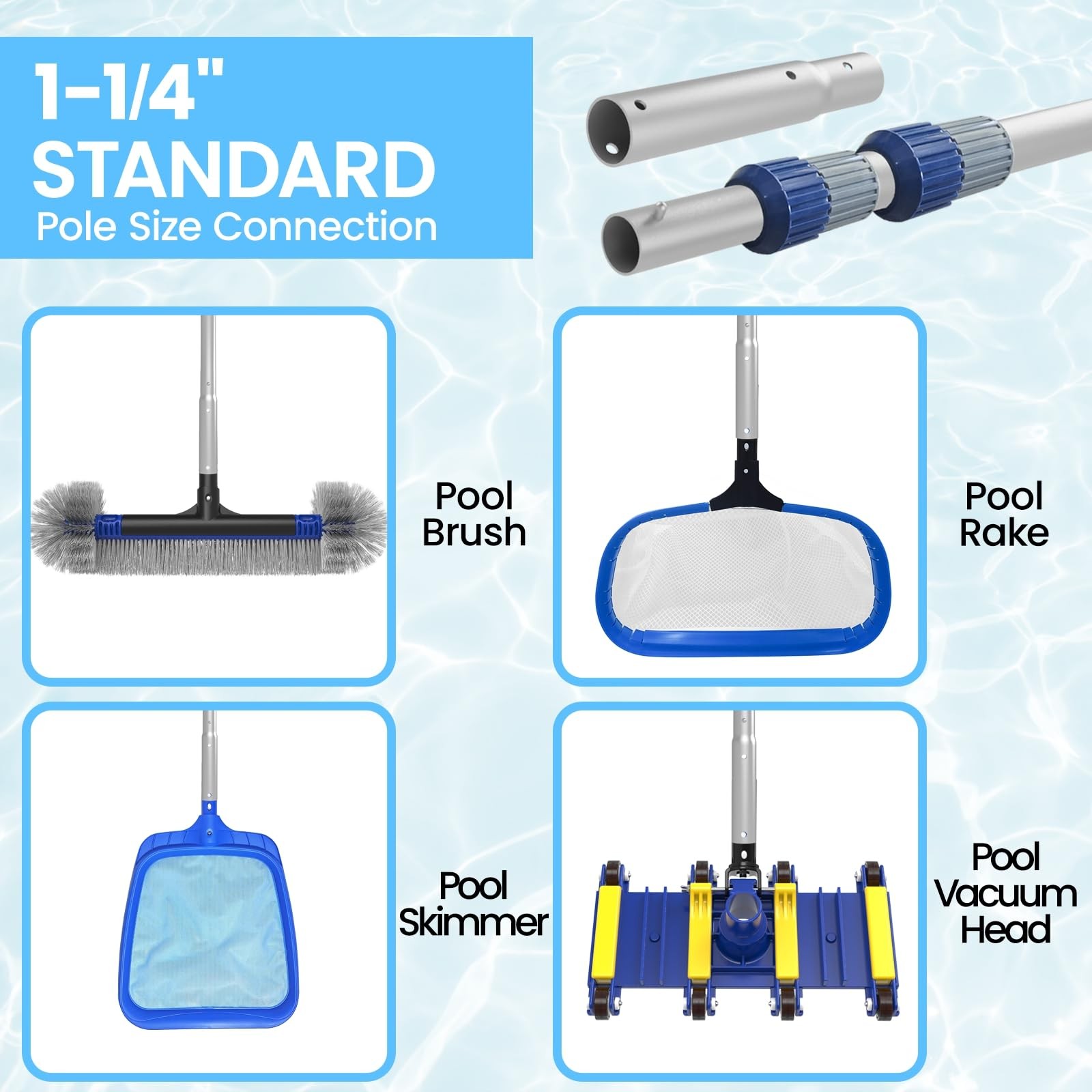 Pool Pole 15FT Telescopic 3Piece Aluminum Extension Cleaning Tool