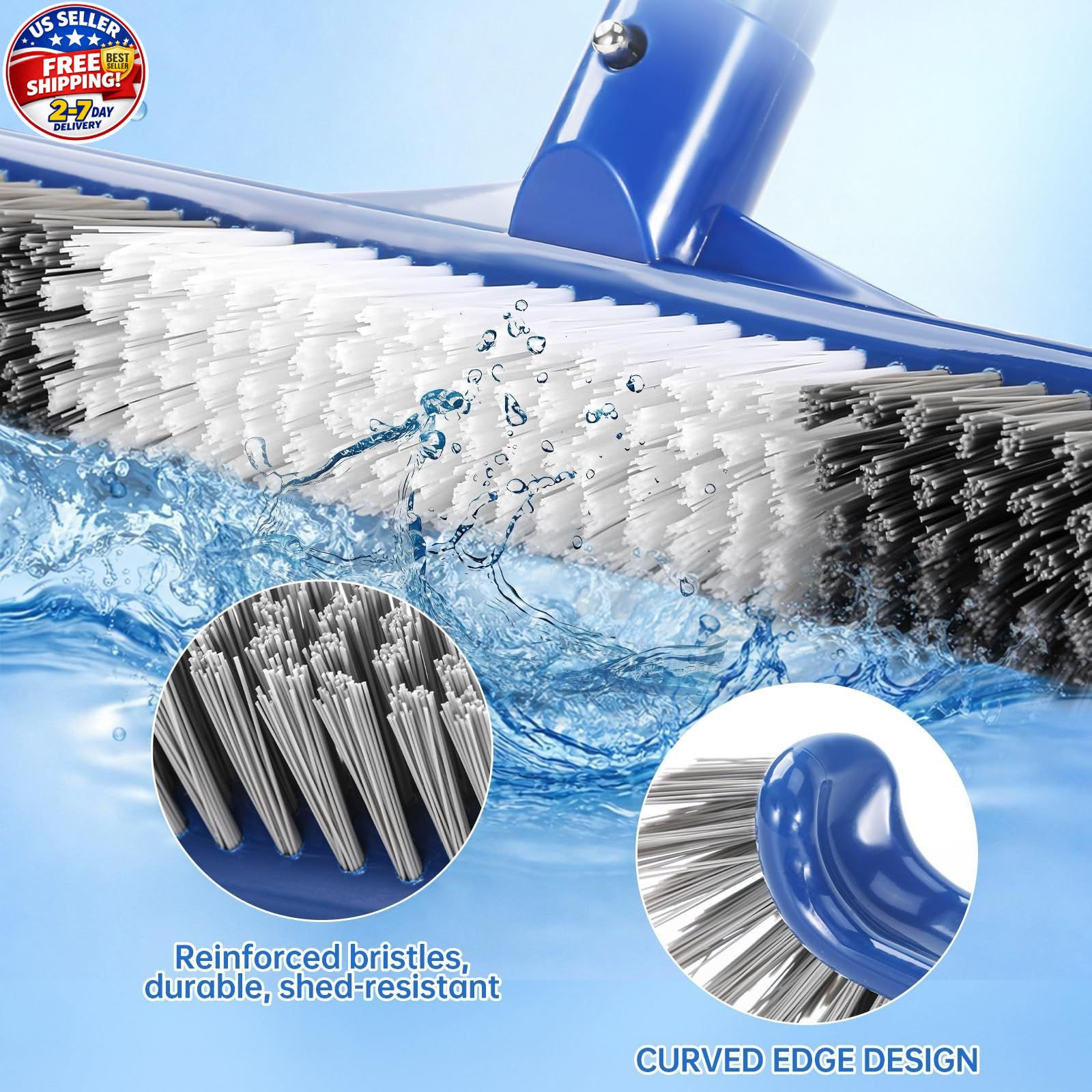 Pool Brush Head, Scrub Brush with Premium Nylon Bristles,Curved Ends High-Effici