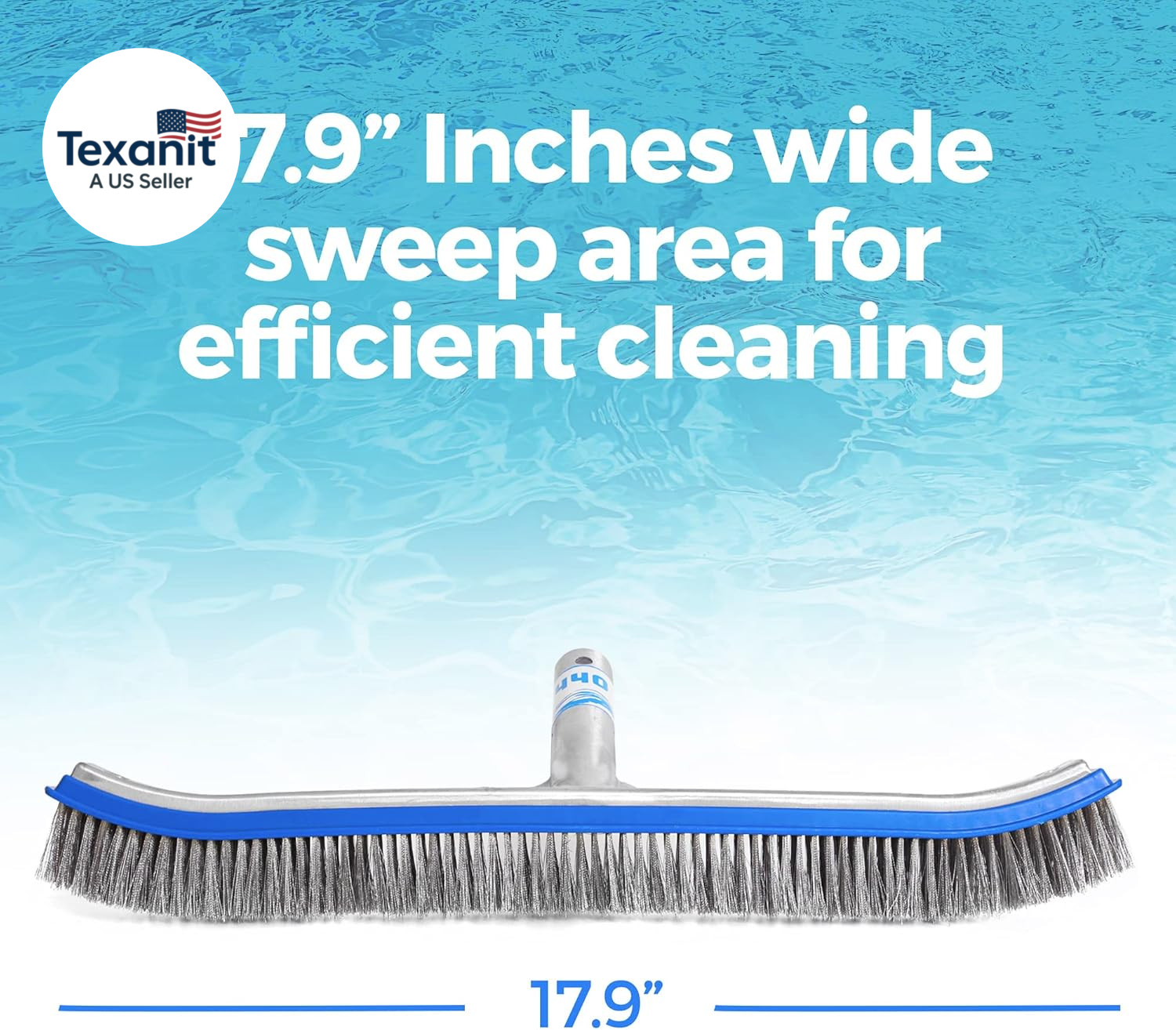 Heavy Duty Pool Brush – 18-Inch Extra-Wide Metal Brush Head with Stainless Steel