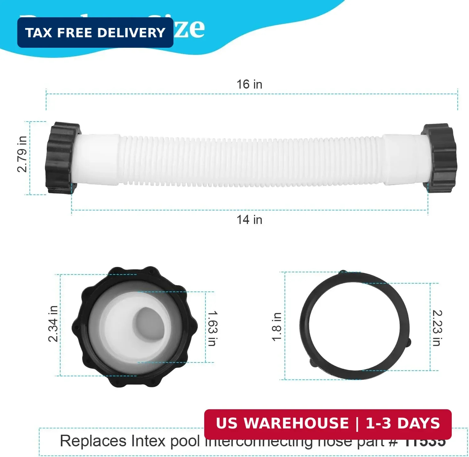 11535 Pool Sand Filter Pump Hose, 16 Inch Interconnecting Hose for Intex Sand Fi