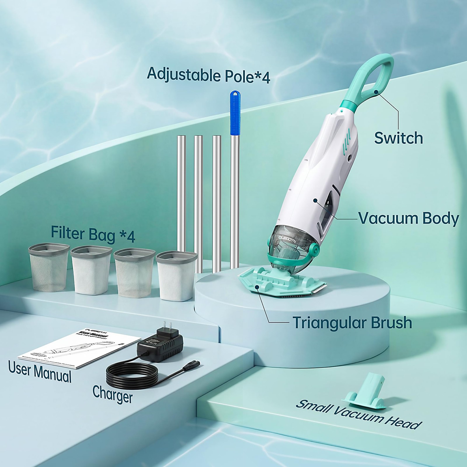 Cordless Handheld Pool Vacuum 18.5 GPM, Above Ground Pool Vacuum Cleaner with…