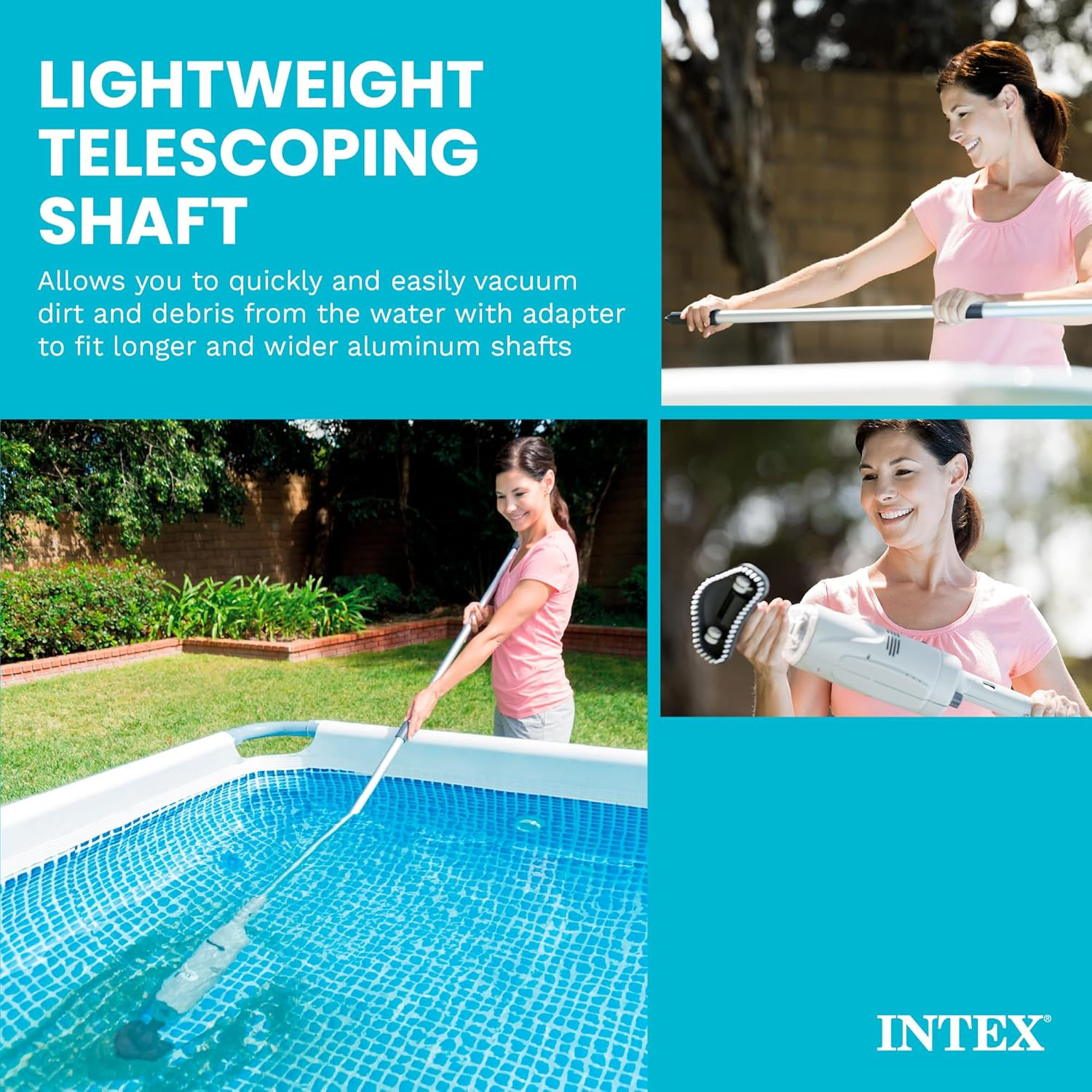 INTEX Rechargeable Handheld Pool Vacuum Cleaner with 94” Telescoping Pole, 2 Bru