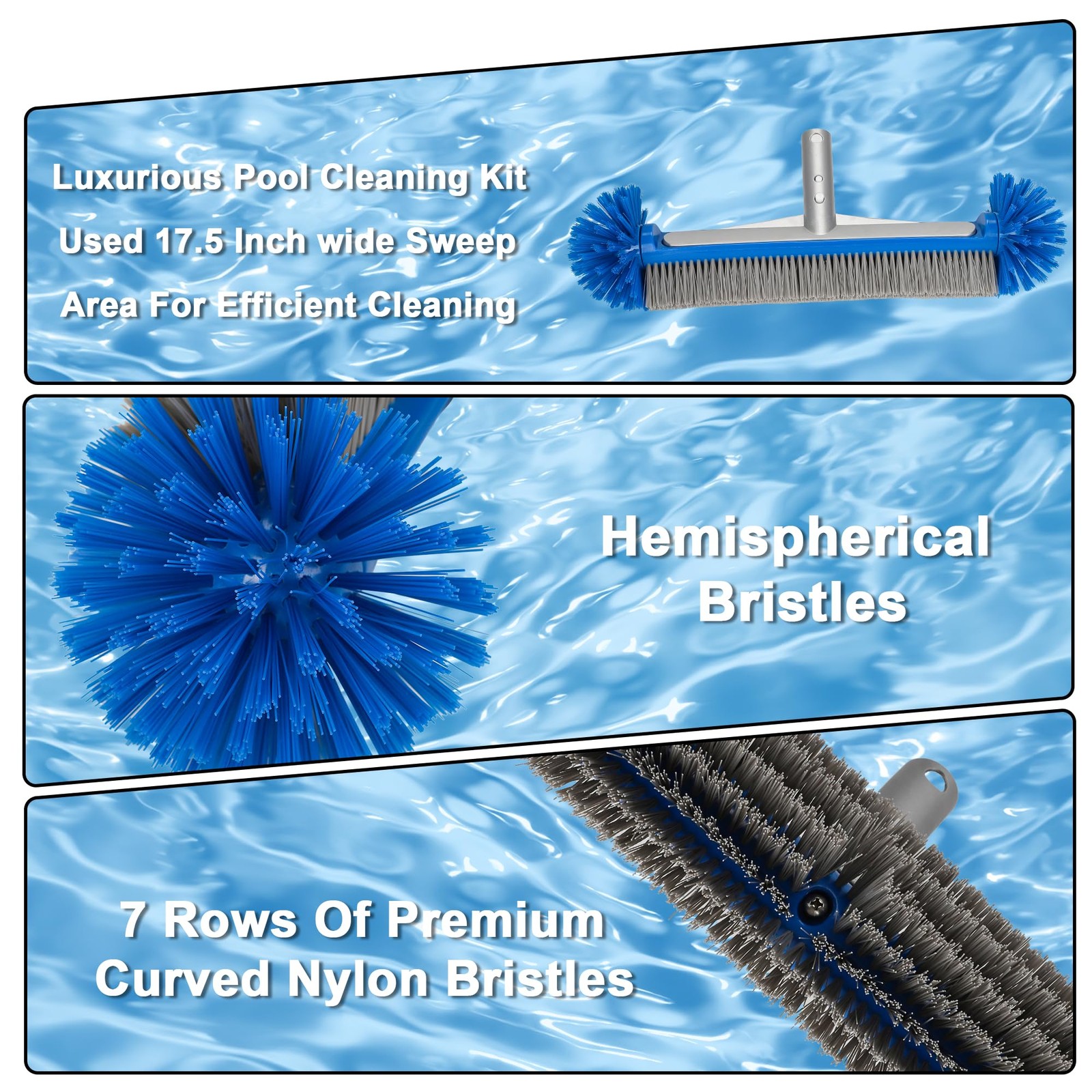 Pool Cleaning Kit Professional Heavy Duty Leaf Skimmer Net, Deep Bag Rake & W…