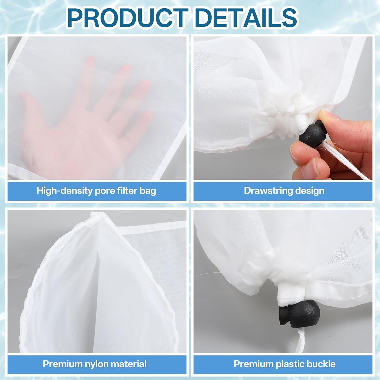 Effortless Cleaning with 4PCS Fine Mesh Pool Vacuum Bags – Drawstring Included