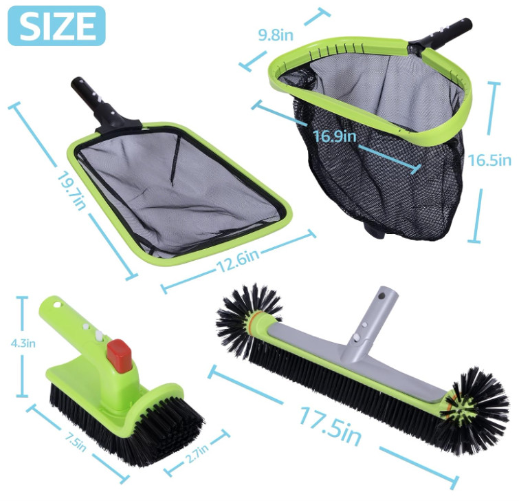 Swimming Pool Cleaning Kit w/ Skimmer, Mesh Net, 17.5&Prime; Brush & Scrub (No Pole)