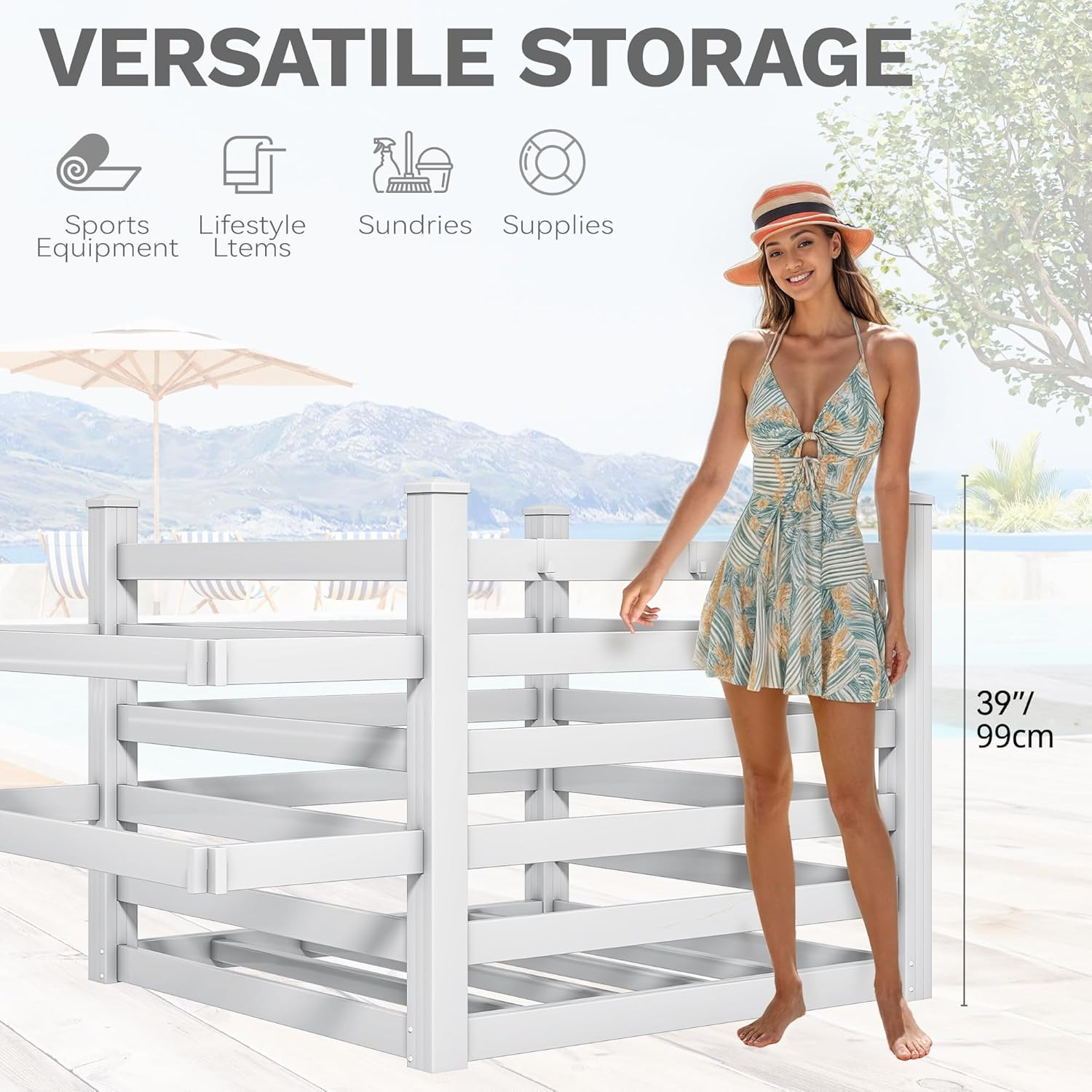 Pool Storage Organizer with 6 Adjustable Hooks, Large Pool Float Holder & Noodle