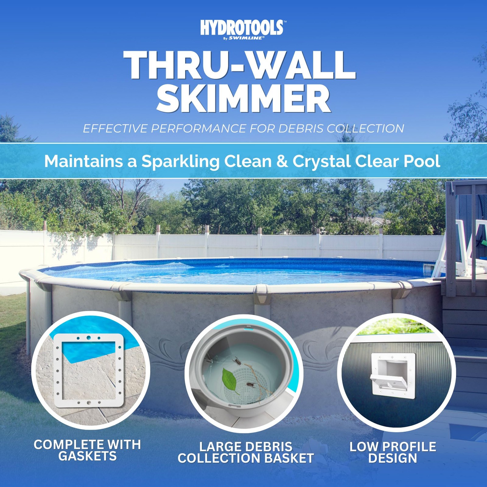 Swimline HYDROTOOLS Standard ABS Thru-Wall Skimmer One Size, (White)