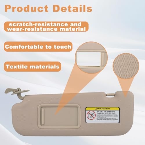 Pair Sun Visor Compatible with 2011-2016 Hyundai Elantra (Beige) Left + Right