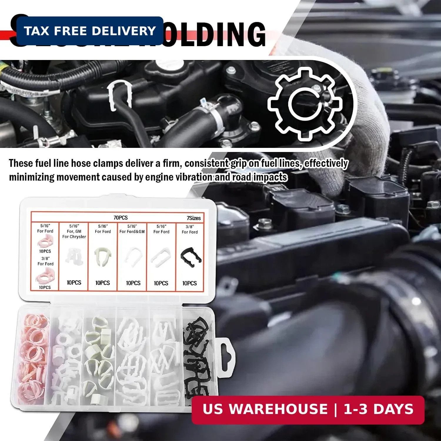 70PCS Fuel Line Clips Replacement Kit,7 Size Includes 5/16&Prime; & 3/8&Prime; Fuel Line Cla