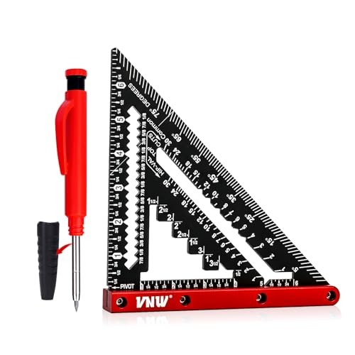 VNW 7inch Rafter Square with Carpenter Pencil, 1/8&Prime; Precision 7-inch Black