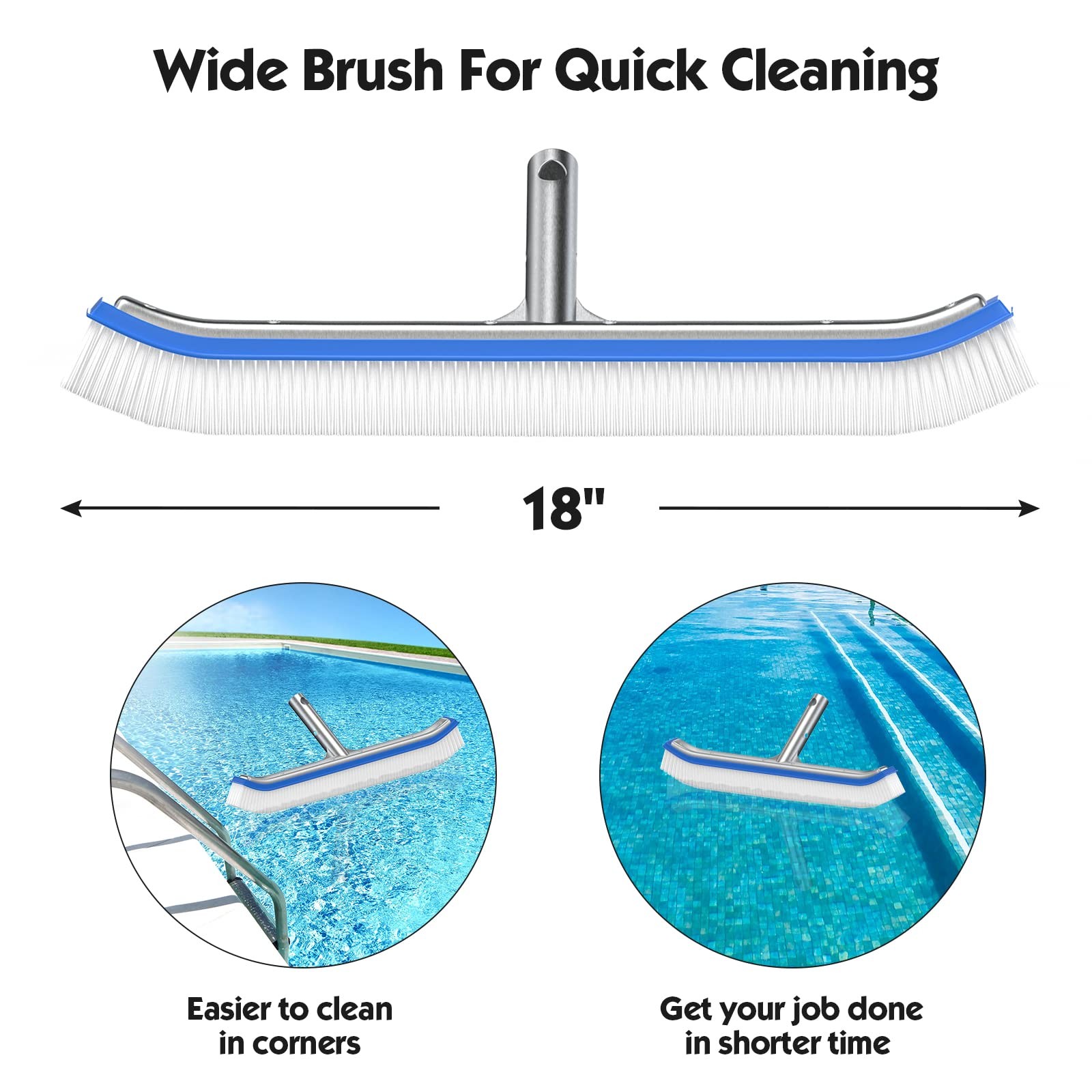 8FT Pool Brush with Adjustable Pole, 18&Prime; Nylon Bristles for Wall & Floor
