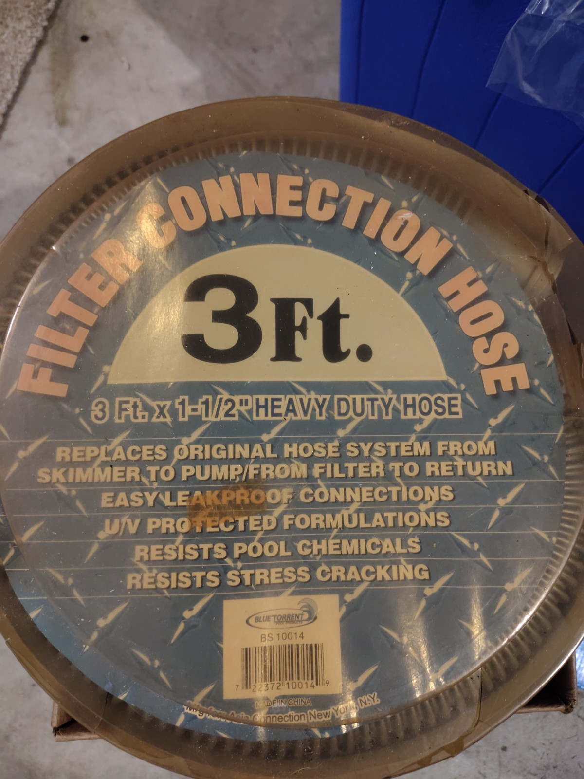 Swimming Pool Filter Connection Hose 3ft X 1.5” Heavy Duty Hose Blue Torrent NEW