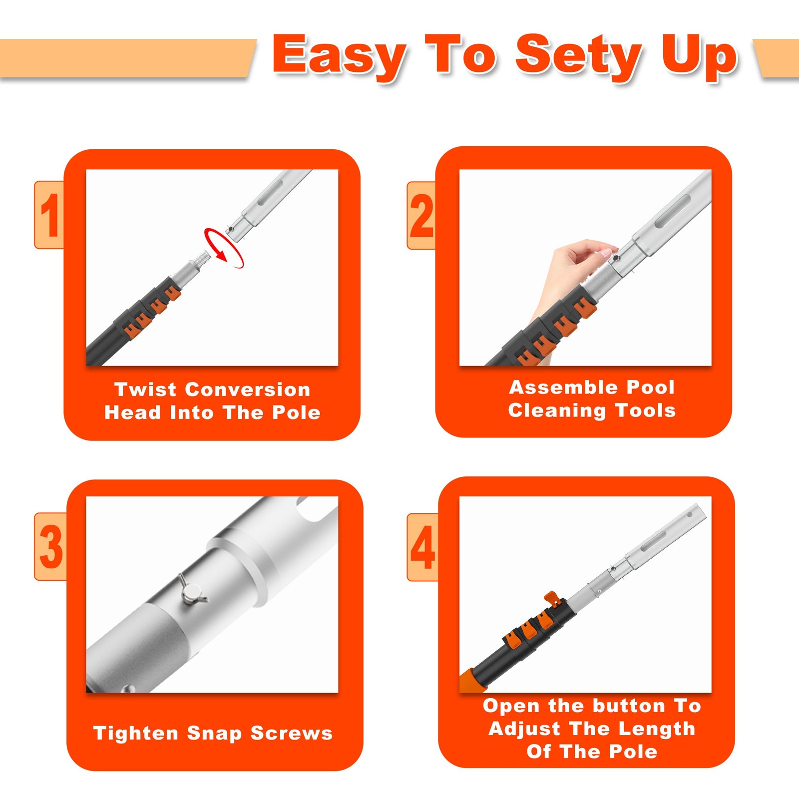 Telescopic Pool Pole 416 FT with 4 Baffle Locks for Cleaning Nets and Brushes