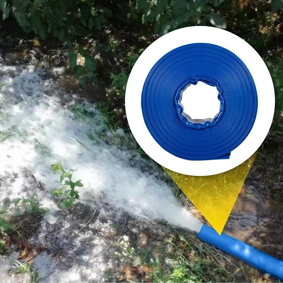 Discharge Hose Lay Flat Hose 3&Prime; x 105&prime; PVC Backwash Drain Hose w/Clamp