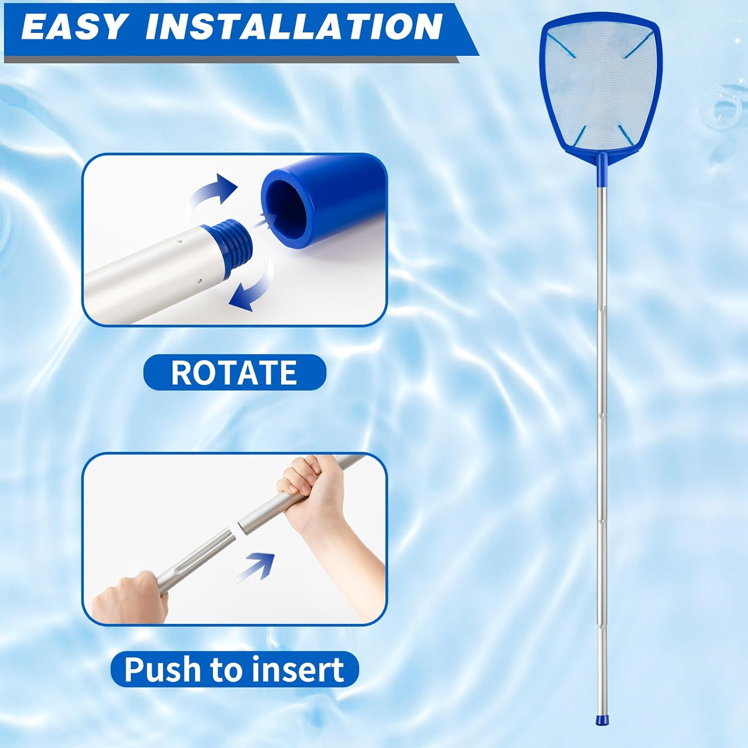 Pool Net – Pool Skimmer Net with 5 Section Adjustable Telescopic Aluminum Pole，2