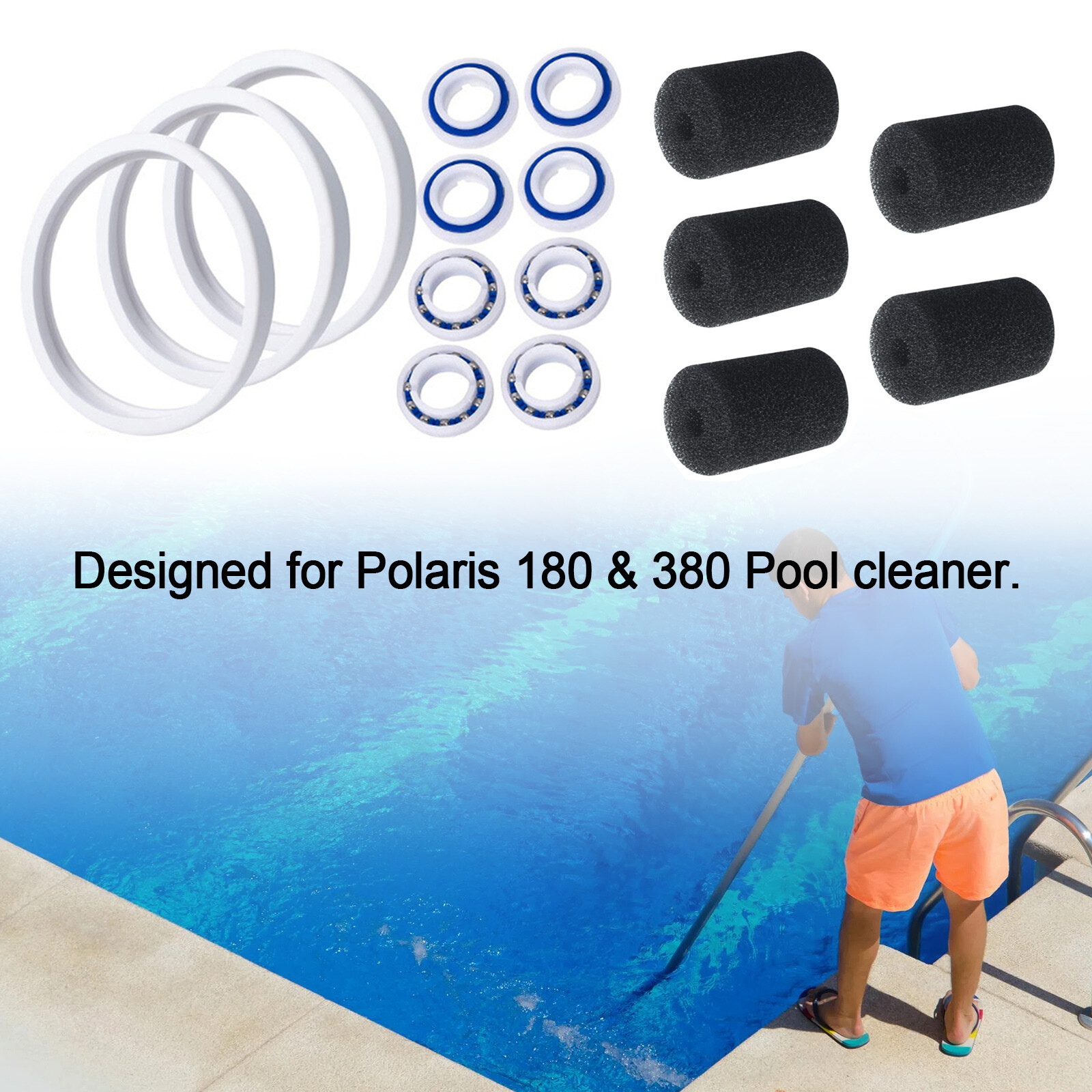 Tire Sweep Tail Scrubber Ball Bearing Wheel Kit For Polaris Pool Cleaner 180 UE