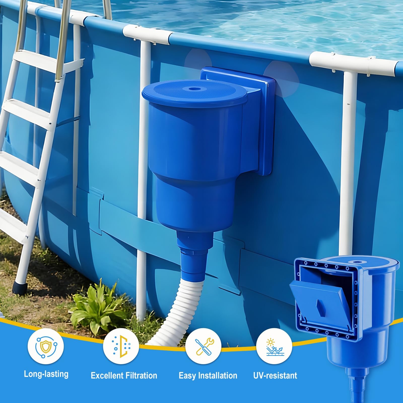 Above Ground Pool Skimmer, Heavy Duty Through-Wall Mount Pool Skimmer Kit wit…
