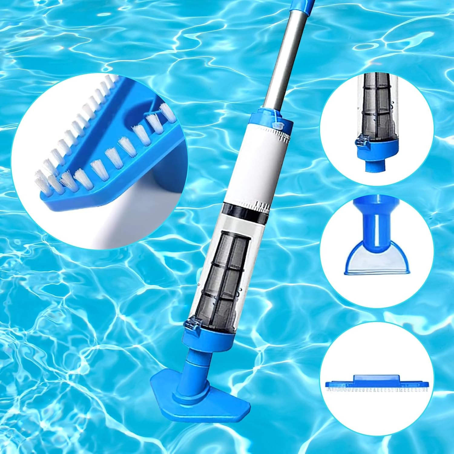 3 in 1 Cordless Rechargeable Swimming Pool Vacuum Head, Telescopic Pole Handheld