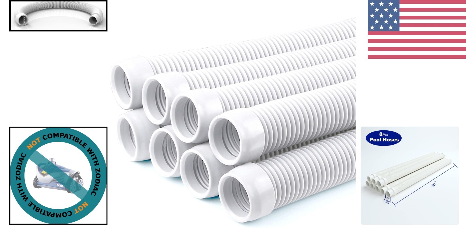 8 Count Heavy-Duty Pool Vacuum Hose – 1.5 Inches, Compatible with Major Cleaners