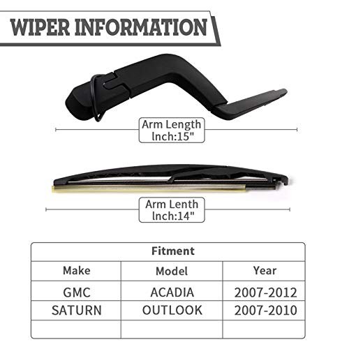 Rear Wiper Arm & Blade Kit,Exact Replacement for GMC Acadia 2007-2012