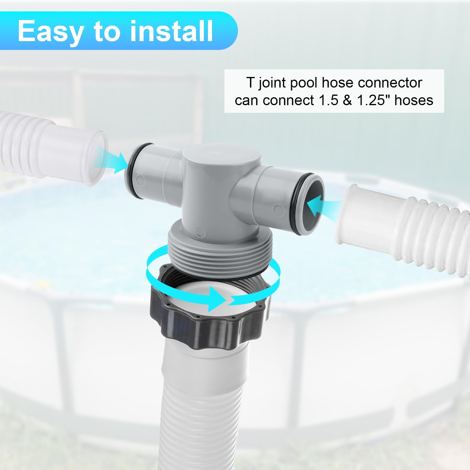 P61408 T Joint Pool 1 1/2&Prime; (1.5 inches) and 1 1/4&Prime; (1.25 hoses, Gray