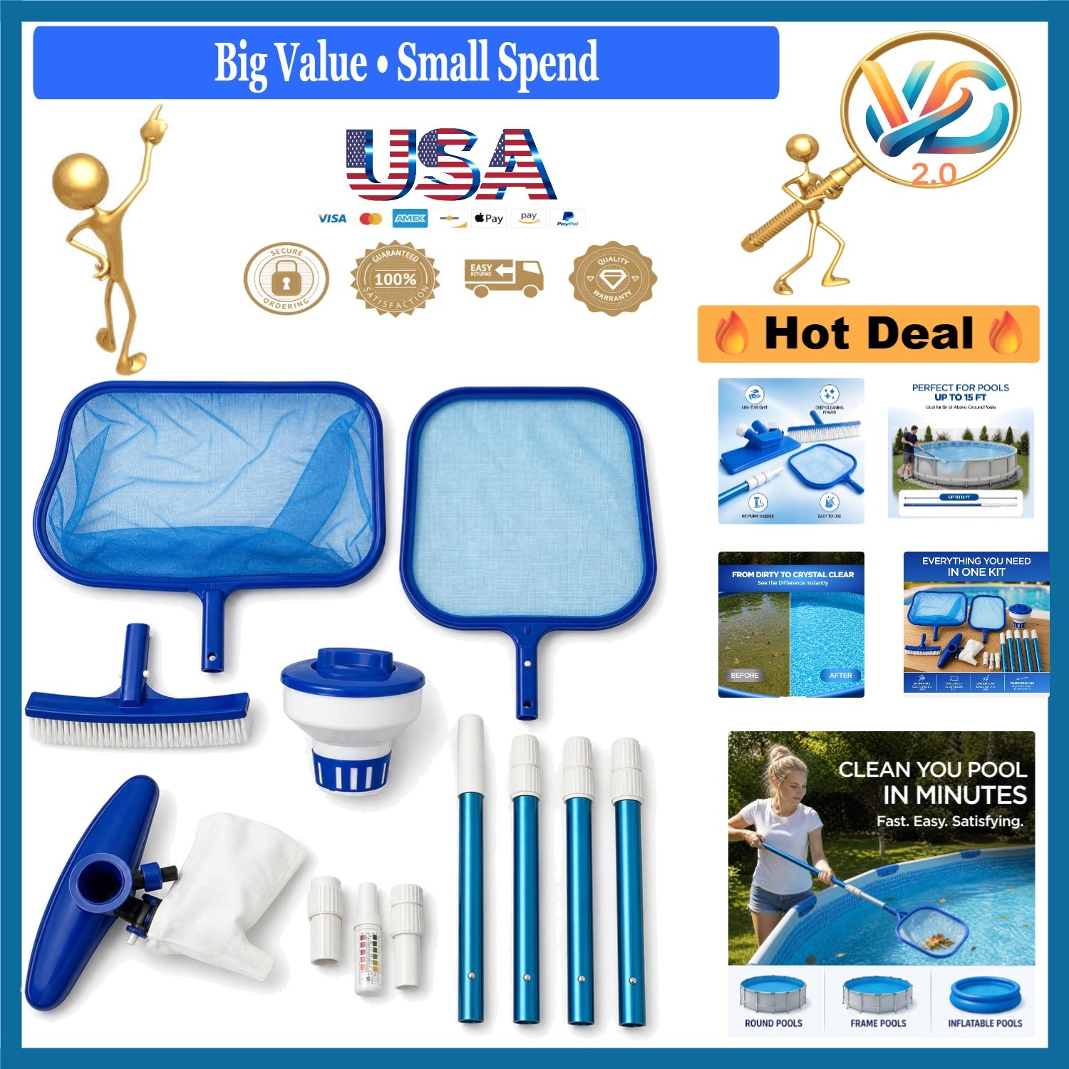 Complete Above Ground Pool Maintenance Kit Skimmer Vac Pool Brush Strips