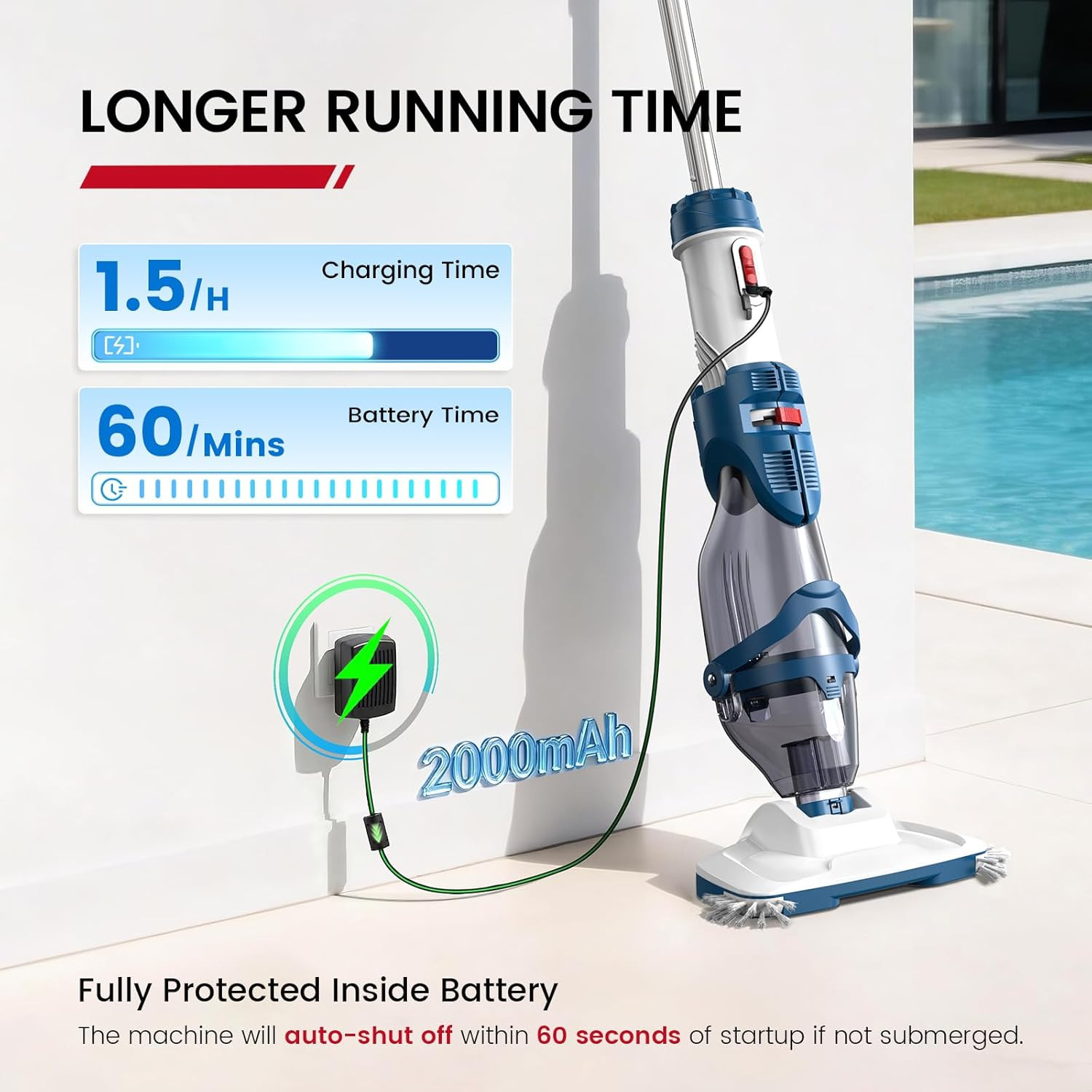 Cordless Pool Vacuum, Upgraded Dual Mode, 22 GPM Powerful Suction, 13.4&Prime; Wide He