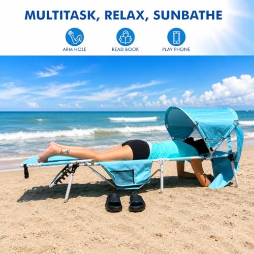Wheel-To-Go Tanning Chair with Wheels Sun Light Blue Standard Size + Sun Canopy