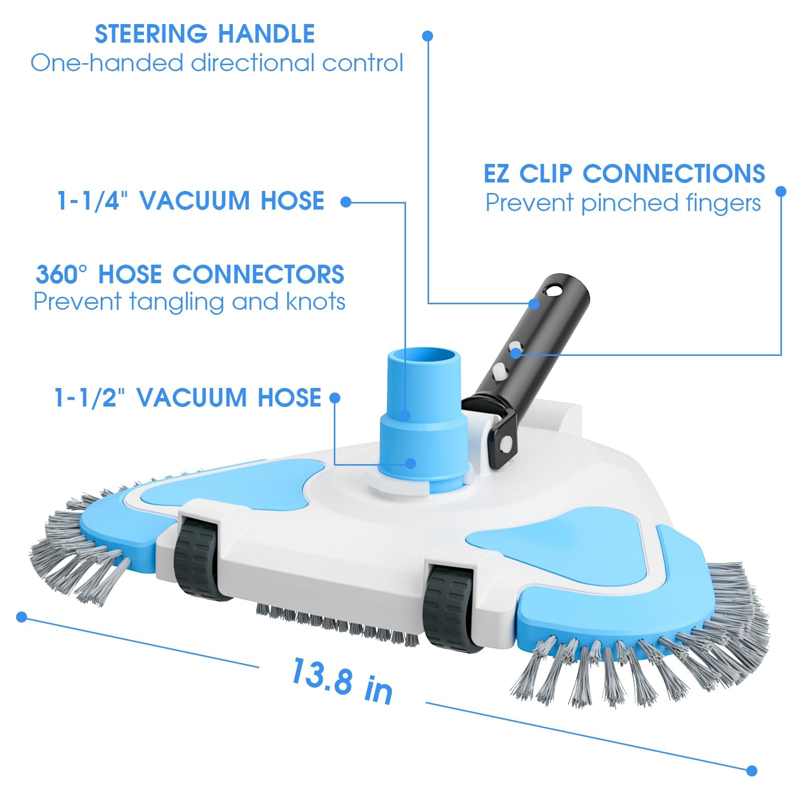 2026 Enhanced TidyMister Pool Vacuum Head with Wheels,Steering Triangle