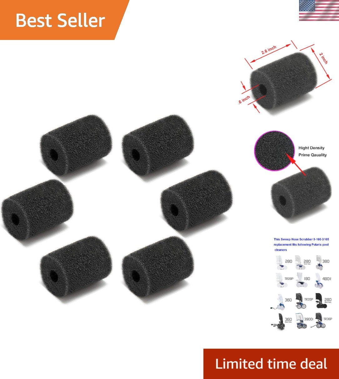 6-Pack Pool Cleaner Sweep Hose Scrubbers for Polaris 3900 Sport – Easy Install