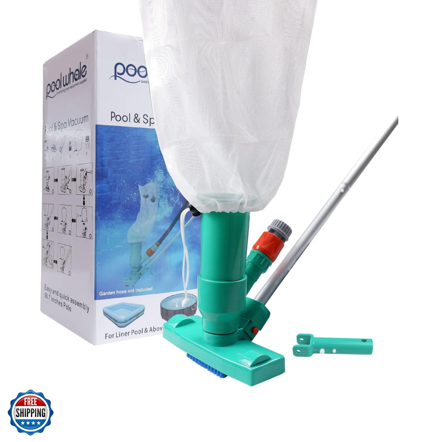 Upgrades Pool Spa Pond Mini Jet Vac Vacuum Cleaner w/Brush, Bag,6 Sections Te…