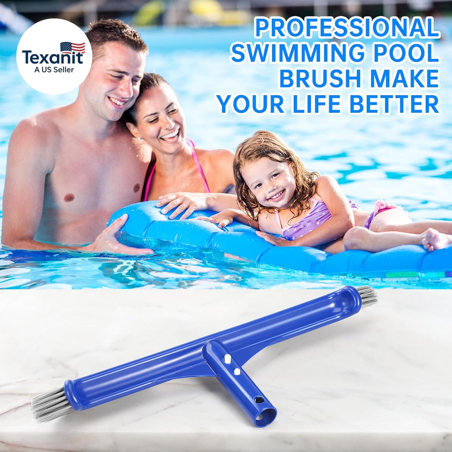 Pool Brush Head, 17&Prime; Pool Brushes for Cleaning Pool Walls, Curved Ends High-Effi