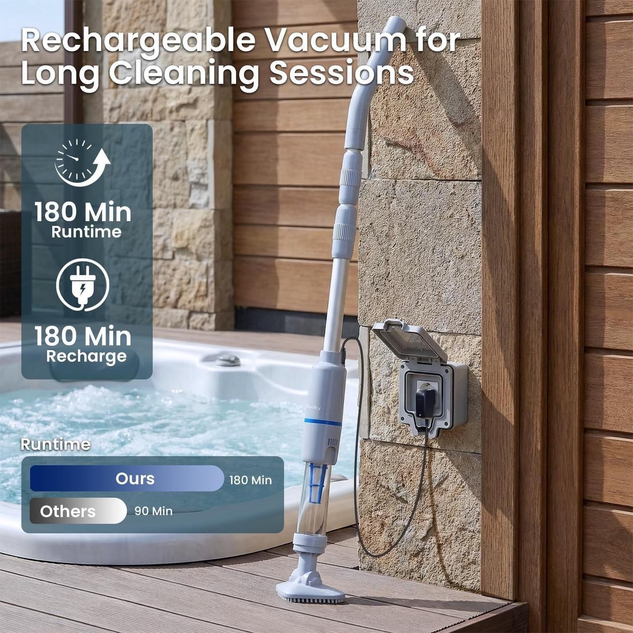 Handheld Spa Hot Tub Vacuum, Cordless Spa Vacuum Cleaner with 2 Brush Heads and