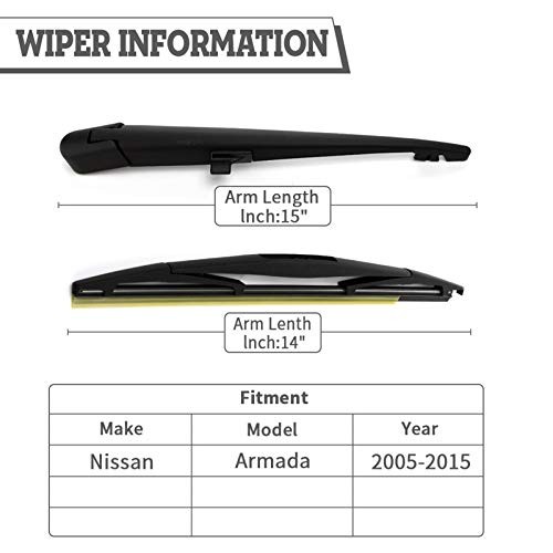 Rear Wiper Arm & Blade Kit,Exact-Fit Replacement for Nissan Armada 2005