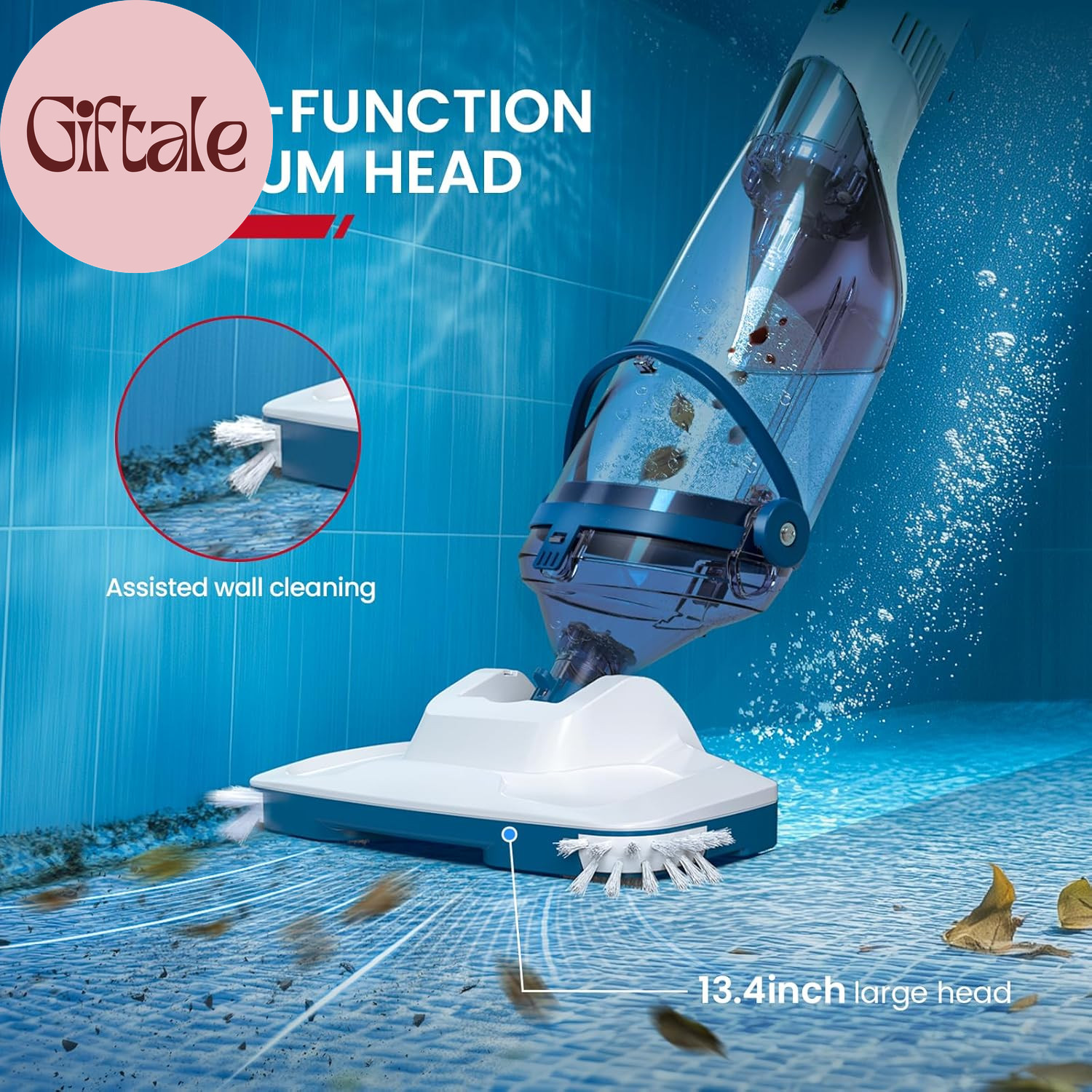 Pool Vacuum for above Ground Pool, Upgraded 13.4&Prime; Wide Head & Telescopic Pole, 1
