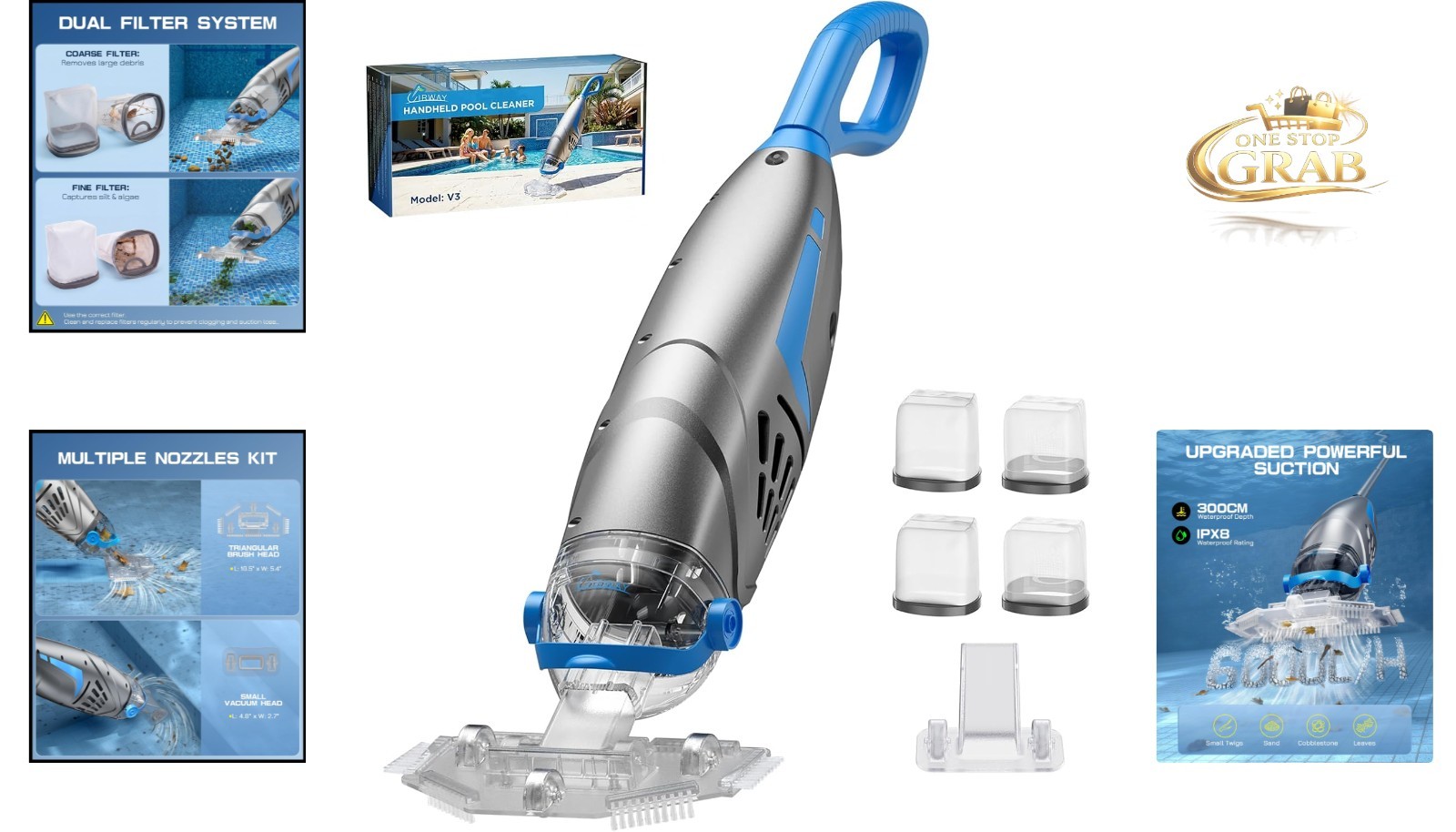 Rechargeable Pool Vacuum Cleaner for Inground & Above Ground Pools 26.5 GPM