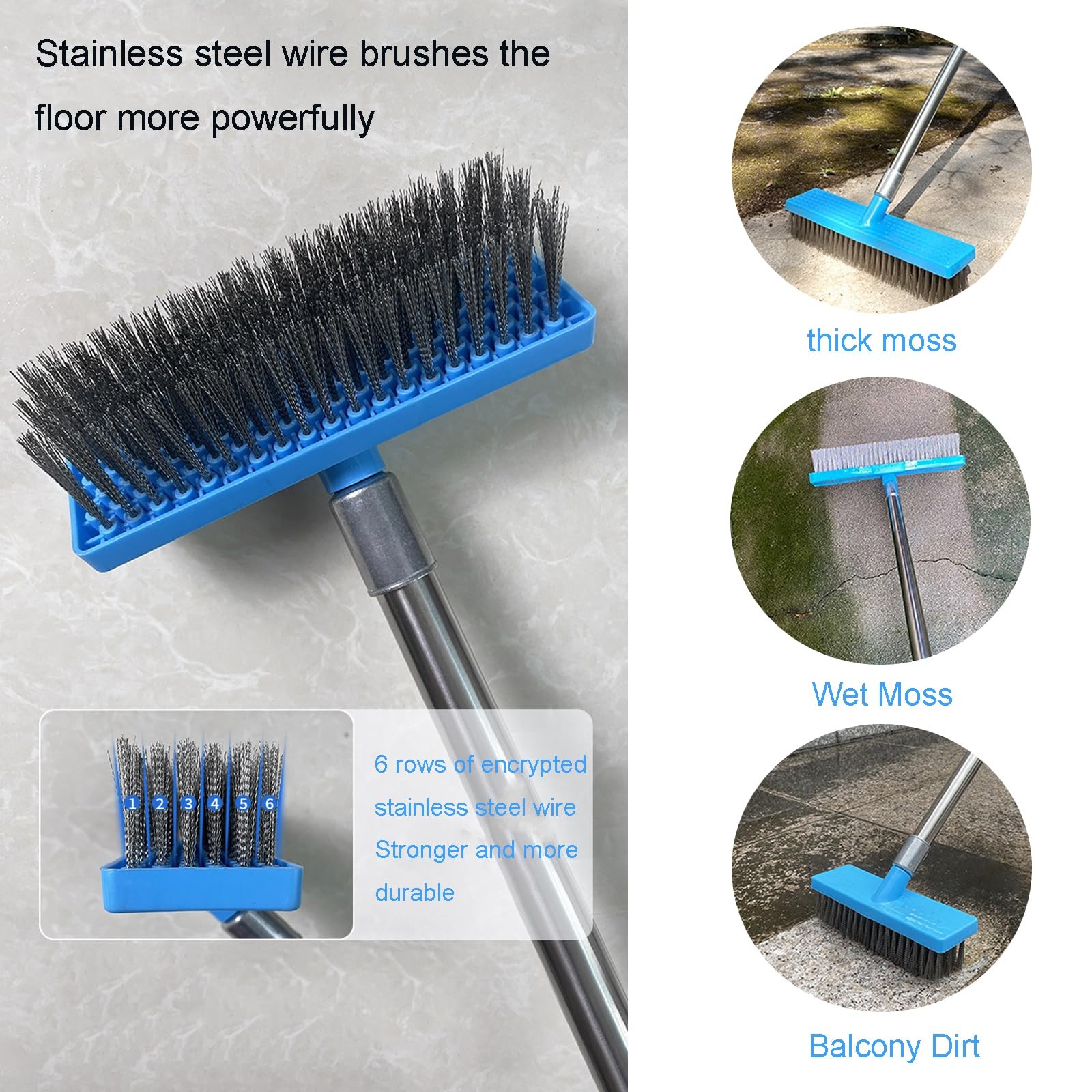 65&Prime; Long Handle Pool Brush – Heavy Duty Stainless Steel Wire Bristle Scrubber…