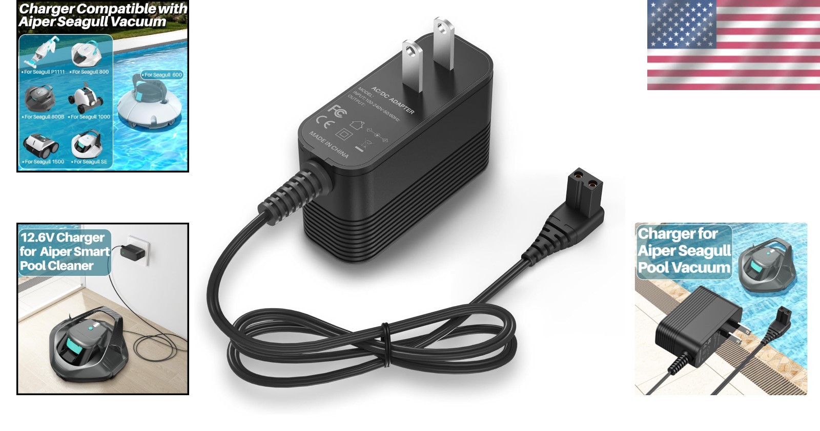 12.6V Charger for Aiper Seagull Pool Vacuums – Safe & Reliable AC to DC Adapter