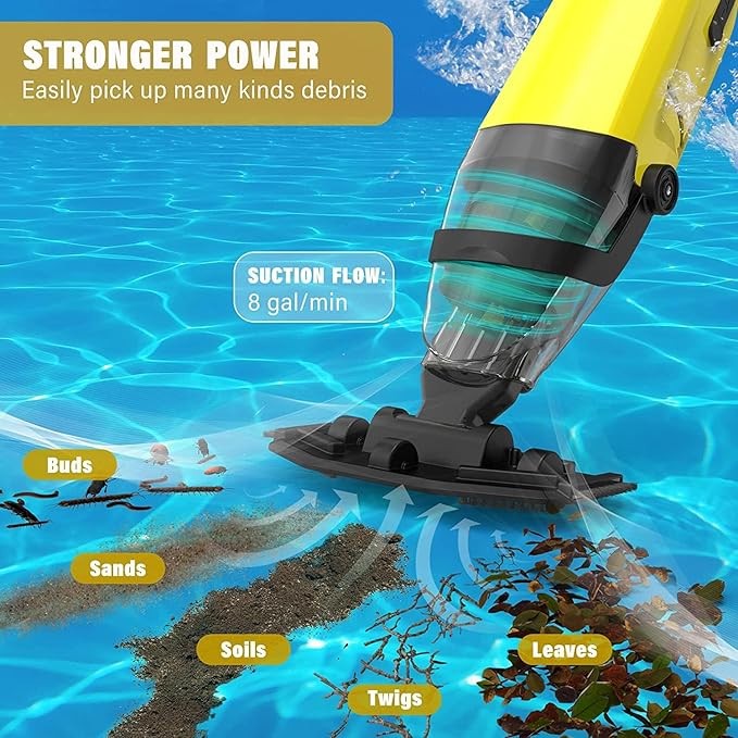 EFURDEN Pool Vacuum for Above Ground Pool, Cordless Handheld Rechargeable Pool