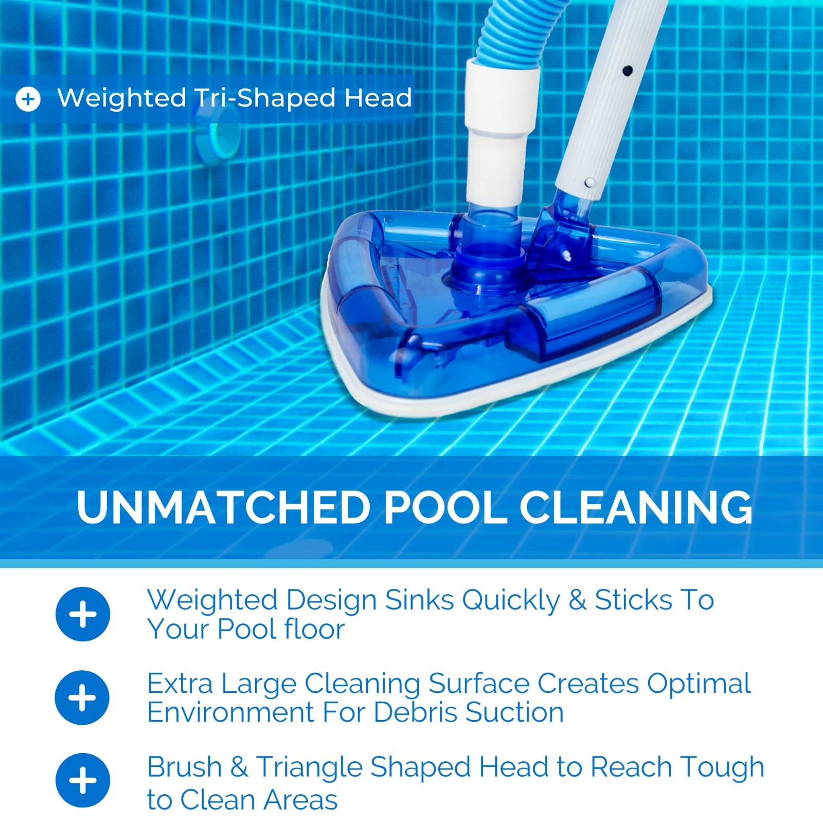 Manual Pool Vacuum Head for Inground & Above Ground Pools | Weighted Triangle Sh