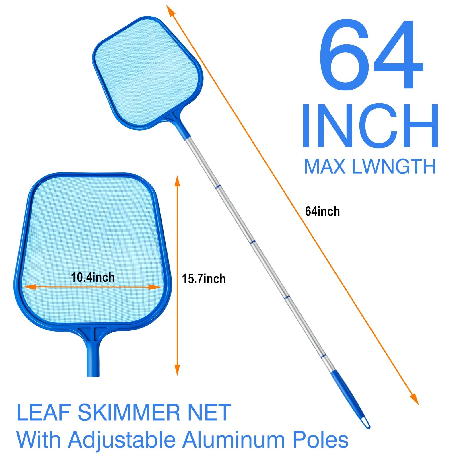 Pool Skimmer Net w/ Adjustable Telescopic Pole for Swimming Pools Spas Hot Tubs