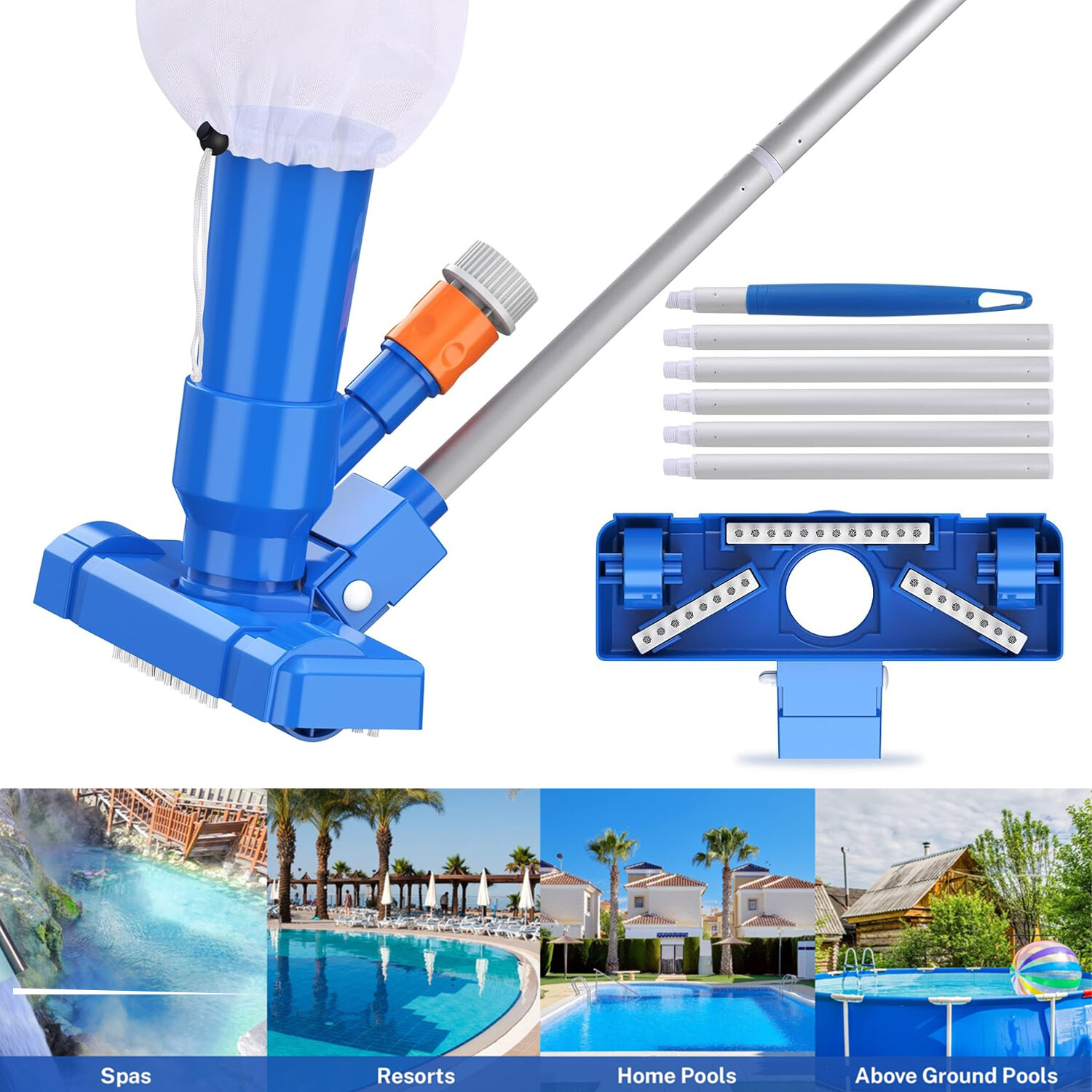 Handheld Vacuum Swimming Pool Jet Cleaner 5Section Pole Ground Spa Pond Fountain