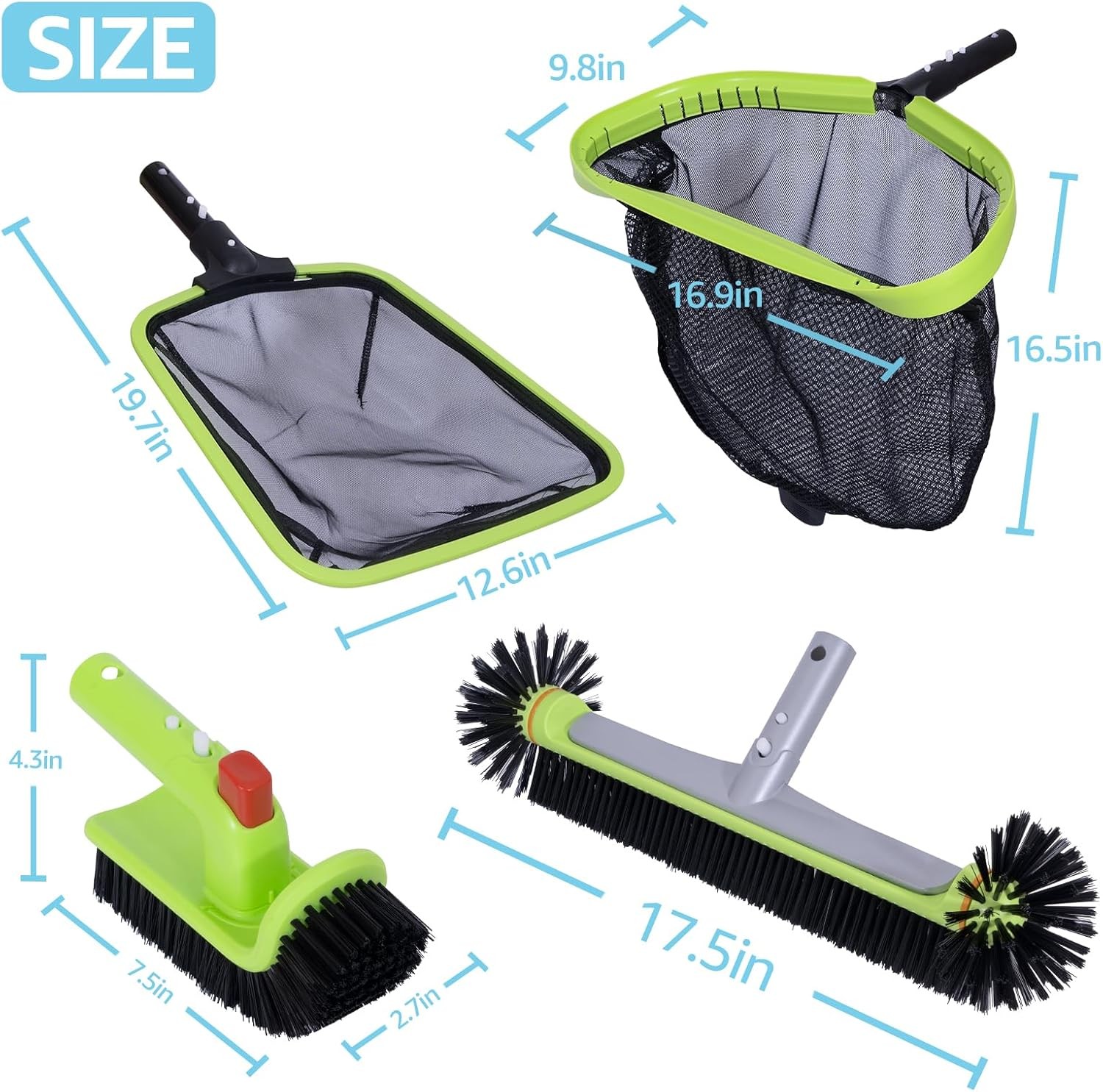 All-in-One Pool Cleaning Kit | Skimmer Net + Scrub Brush for Leaves & Debris