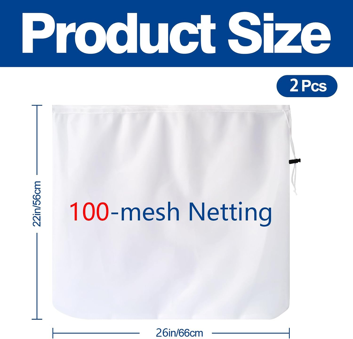 2 Pcs Pool Fine Mesh Net Bag Replacement, 26×22 Inch Adjustable Ultra Fine Me…