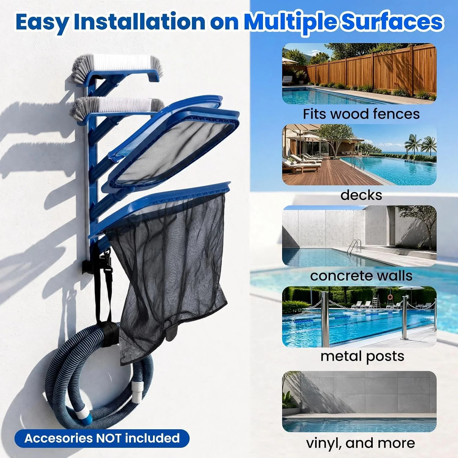 POOLAZA Pool Equipment Storage Rack – Pool Tool Organizer Holds Cleaning Accesso